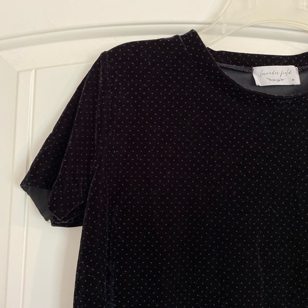 Black Velvet Polka Dot Top - M